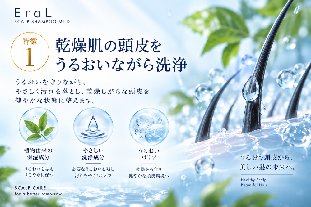 乾燥肌の頭皮をうるおいながら洗浄