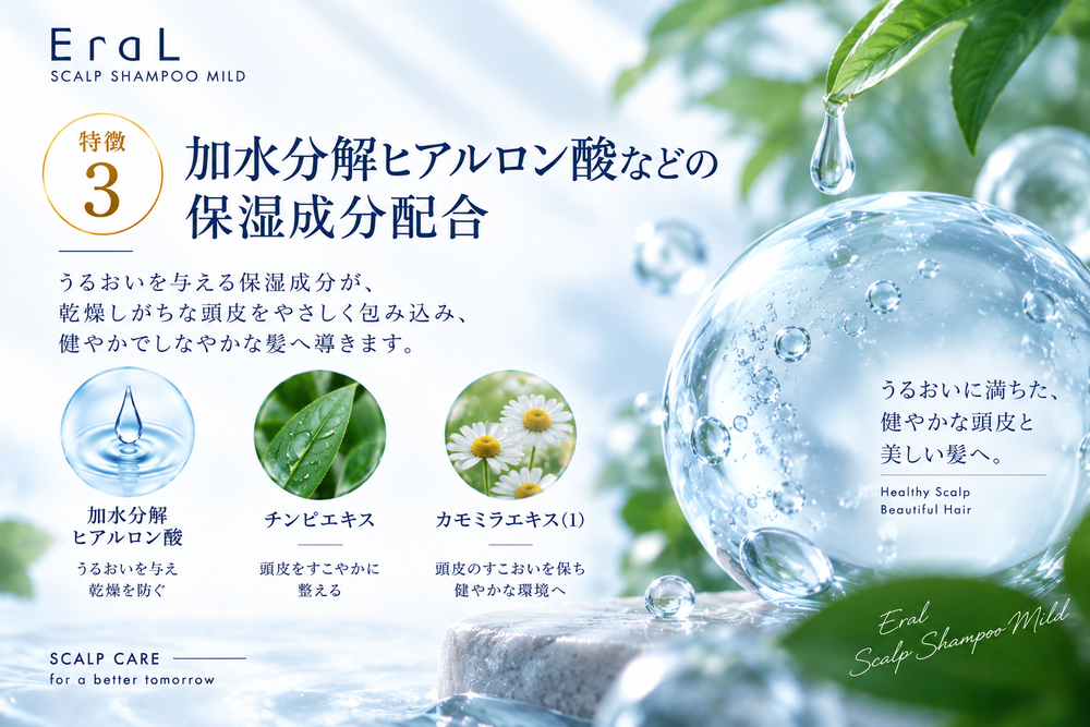 加水分解ヒアルロン酸などの保湿成分配合