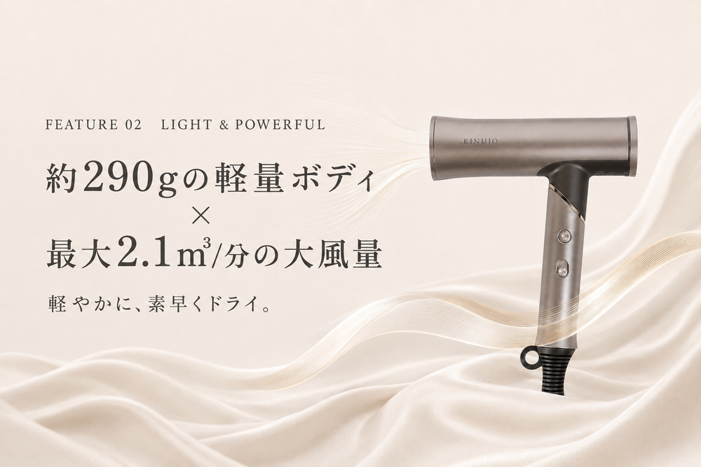 約290gの軽量ボディ×最大2.1㎥/分の大風量